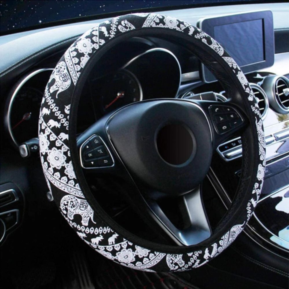 15'' Mandala Elephant Mandala Steering Wheel Cover, Elephant Pattern